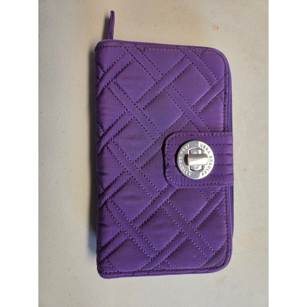 Vera Bradley Purple Quilted Turnlock Wallet with ID Windows and Zip Pocket
